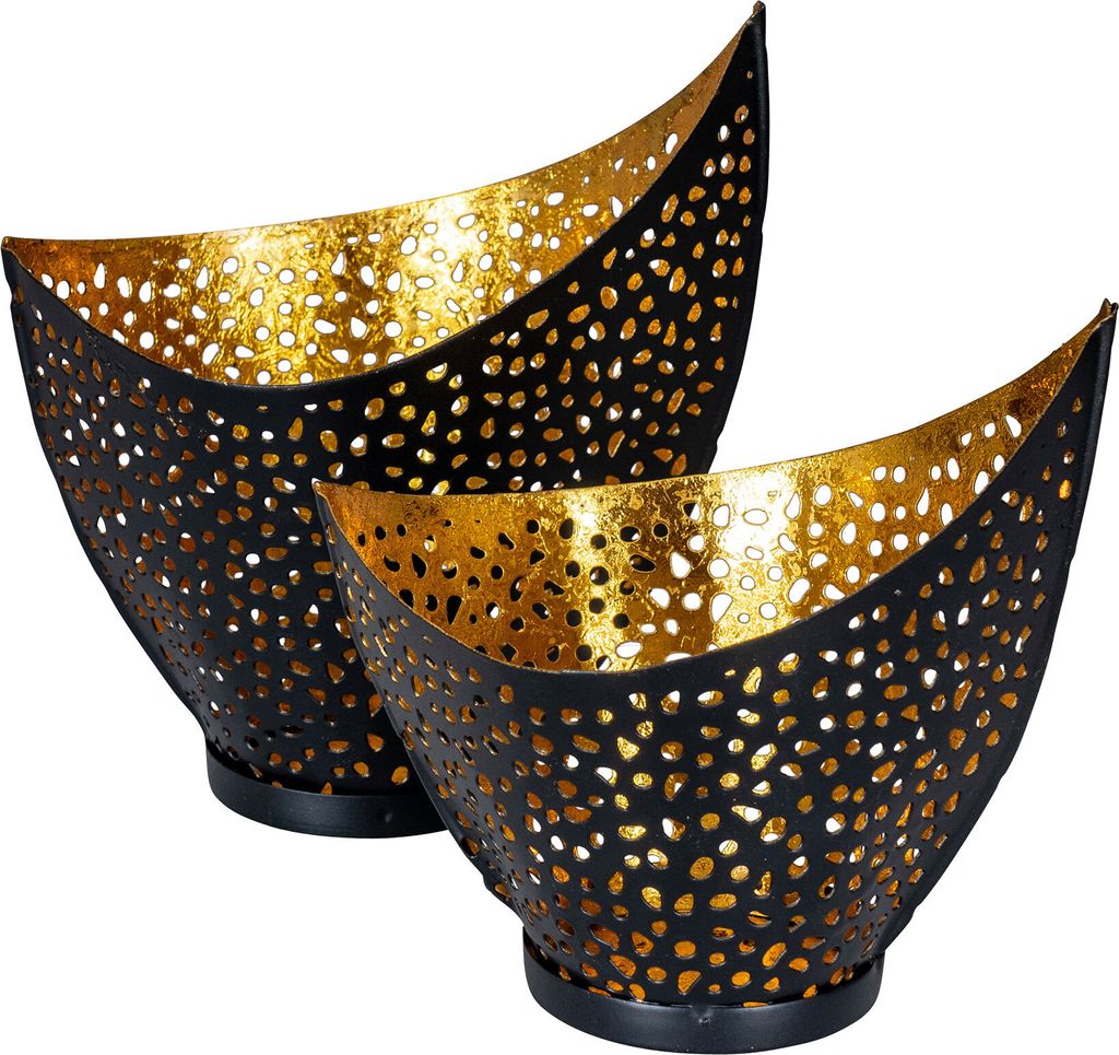 2er Set Design Teelichthalter Metall Schwarz Gold Windlicht Produktbild 