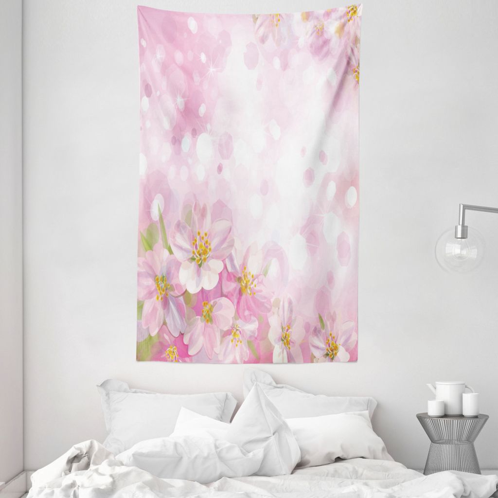 ABAKUHAUS Rose Wandteppich und Tagesdecke, Blühender Frühlingsbaum aus Weiches Mikrofaser Stoff Waschbar ohne Verblassen Digitaldruck, 140 x 230 ...