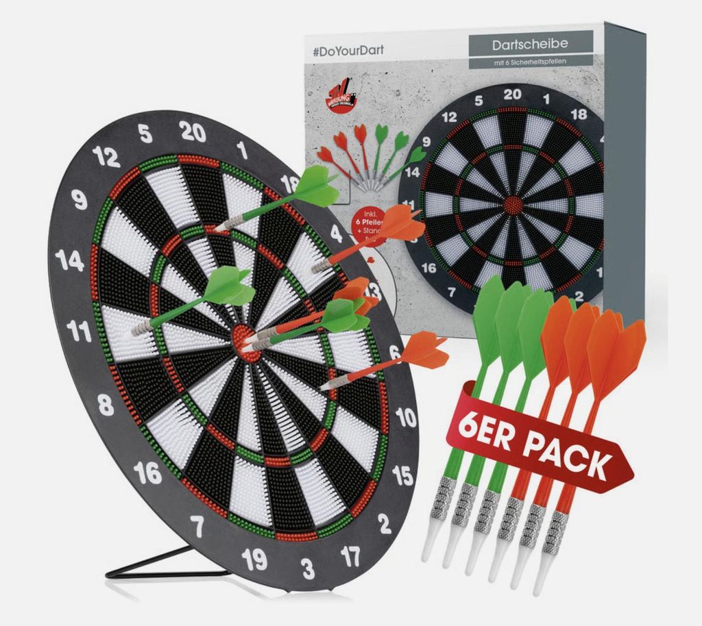 Dartscheibe Dartboard Soft Dart Set Dartspiel mit 6 Pfeilen Produktbild 