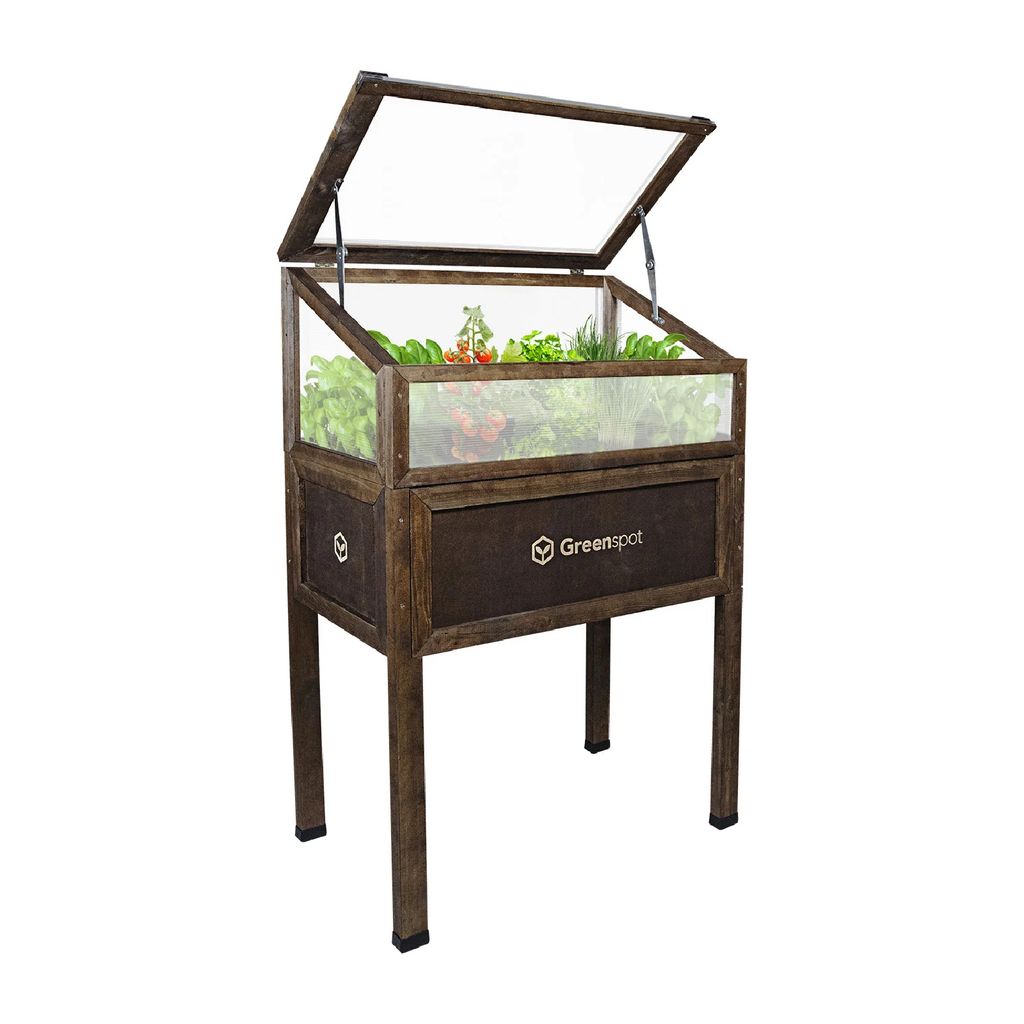 QLS Mini-Gewächshaus aus Holz Vintage 80x45 Hochbeet Balkon Frühbeet Terrasse 11270