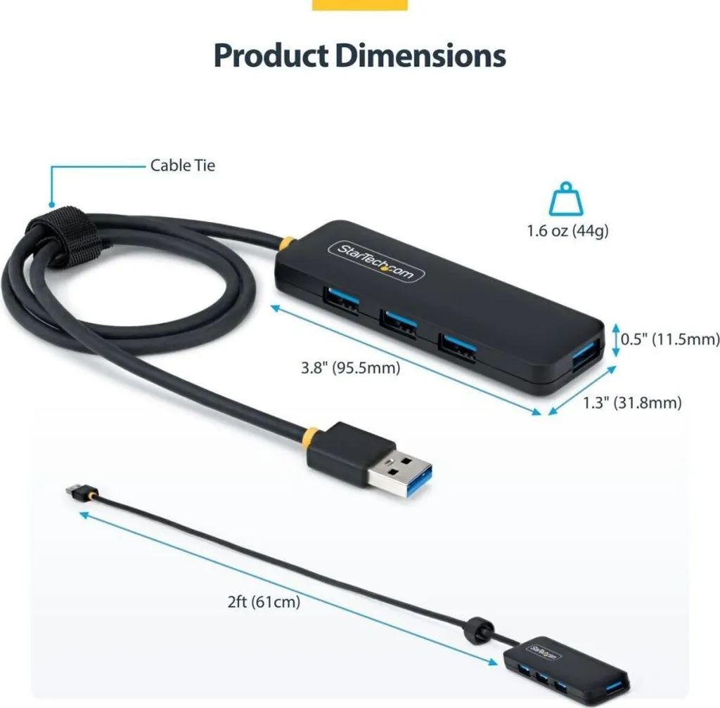 StarTech.com Hub USB-A a 4 porte, USB 3.0, 5Gbps, alimentato da bus, splitter USB-A a 4x USB-A mini USB con cavo di 61 cm, splitter USB portatile per laptop in plastica PCR, adattatore USB 3.0 compatto, USB 3.2 Gen 1 (3.1 Gen 1) Type-A, USB 3.2 Gen 1 (3.1 Gen 1) Type-A, 5000 Mbps, nero, plastica, cavo rotondo - 3