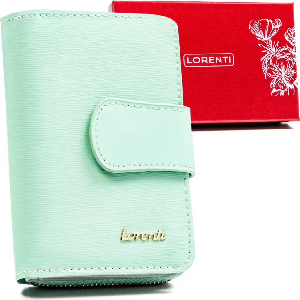 Lorenti | Portafoglio da donna in pelle, verticale, con chiusura a scatto, verde, 9x13 cm
