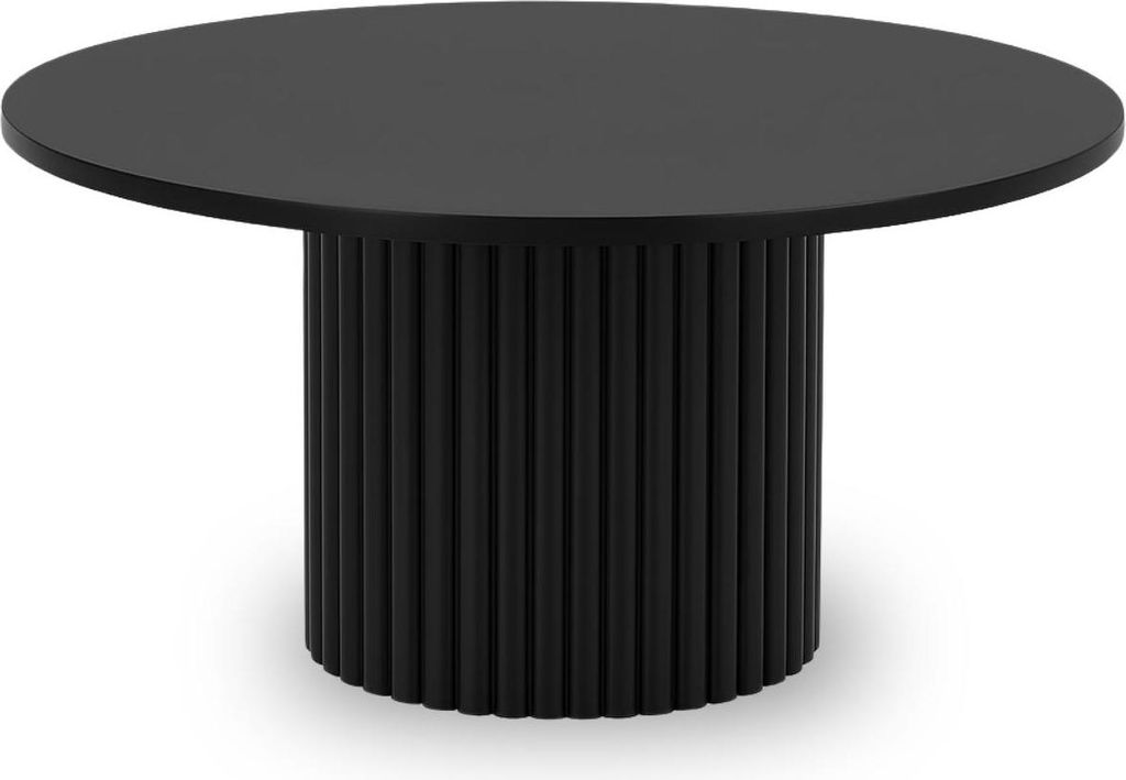 Design-Couchtisch Ollio – Rund, Schwarz, mit geriffeltem Metallfuß, Ø58