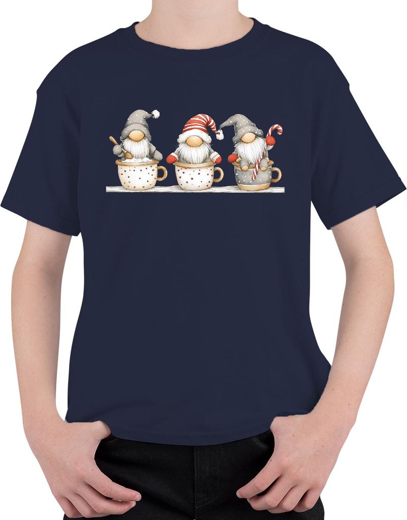 Weihnachtswichtel Becher Bart Schneeflocken Zuckerstange Vintage Uni Kinder T-Shirt, Navy, 104