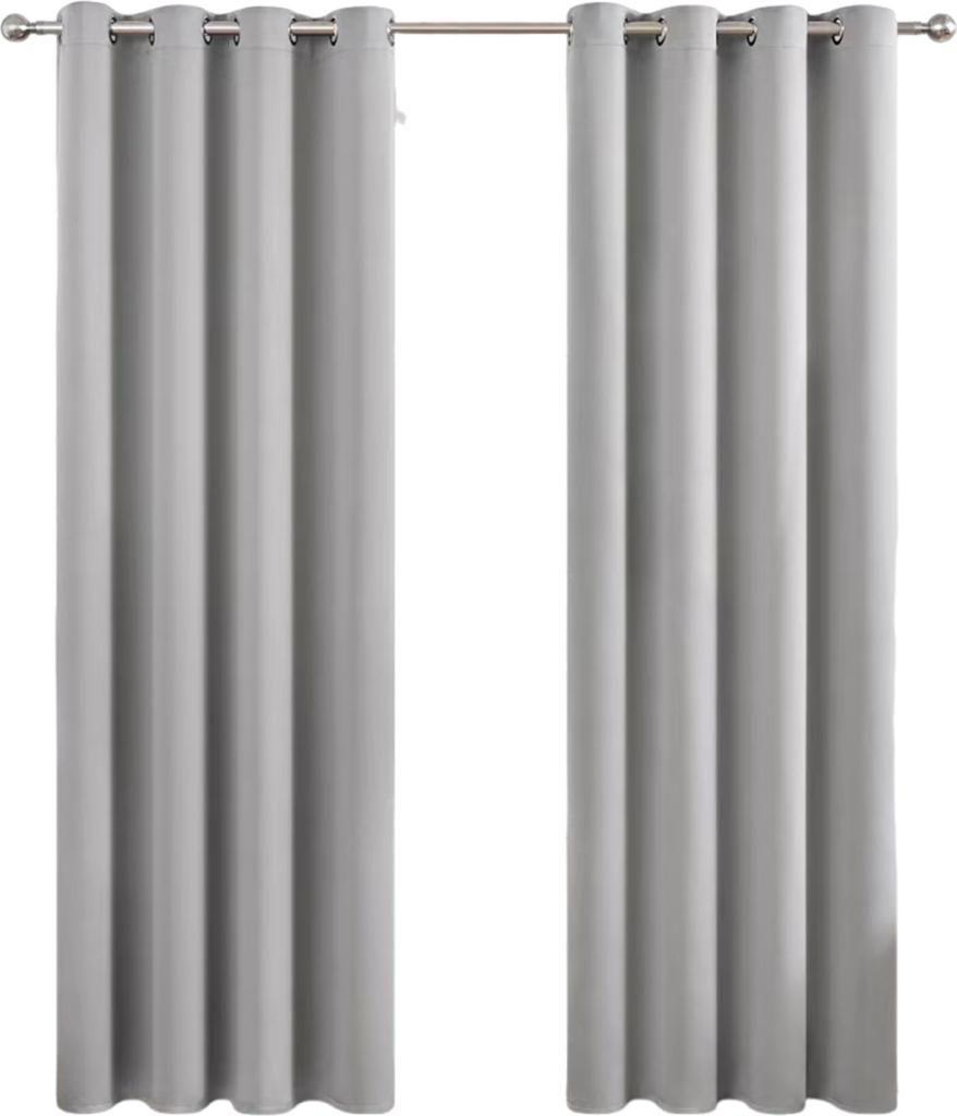 Verdunkelungsvorhang, einteilig, Thermo-Ösen, Fensterbehandlung für Wohnzimmer und Schlafzimmer, 132 x 213 cm, Hellgrau, Hellgrau