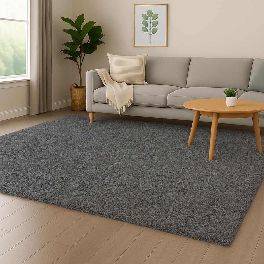Weicher Shaggy Teppich in Grau – pflegeleichter Hochflor Teppich für alle Wohnräume Größe - 160 x 230 cm