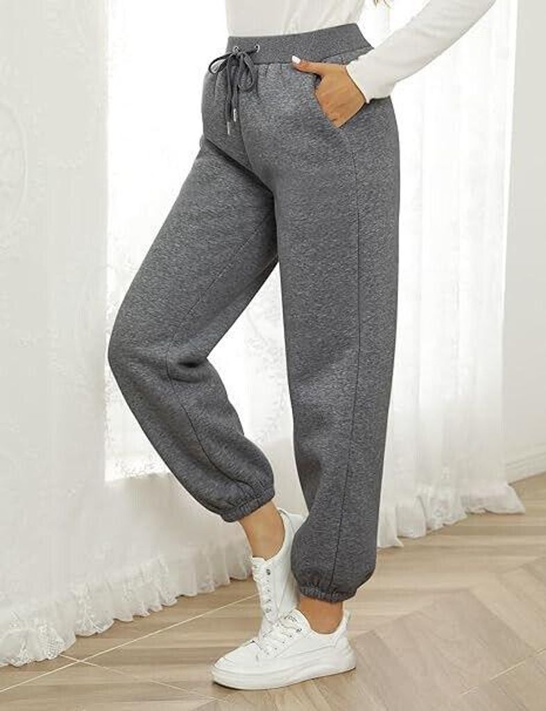 Damen Fleece Jogging Pants, Sporthose lang, Lange Jogginghose Grau Gr. L