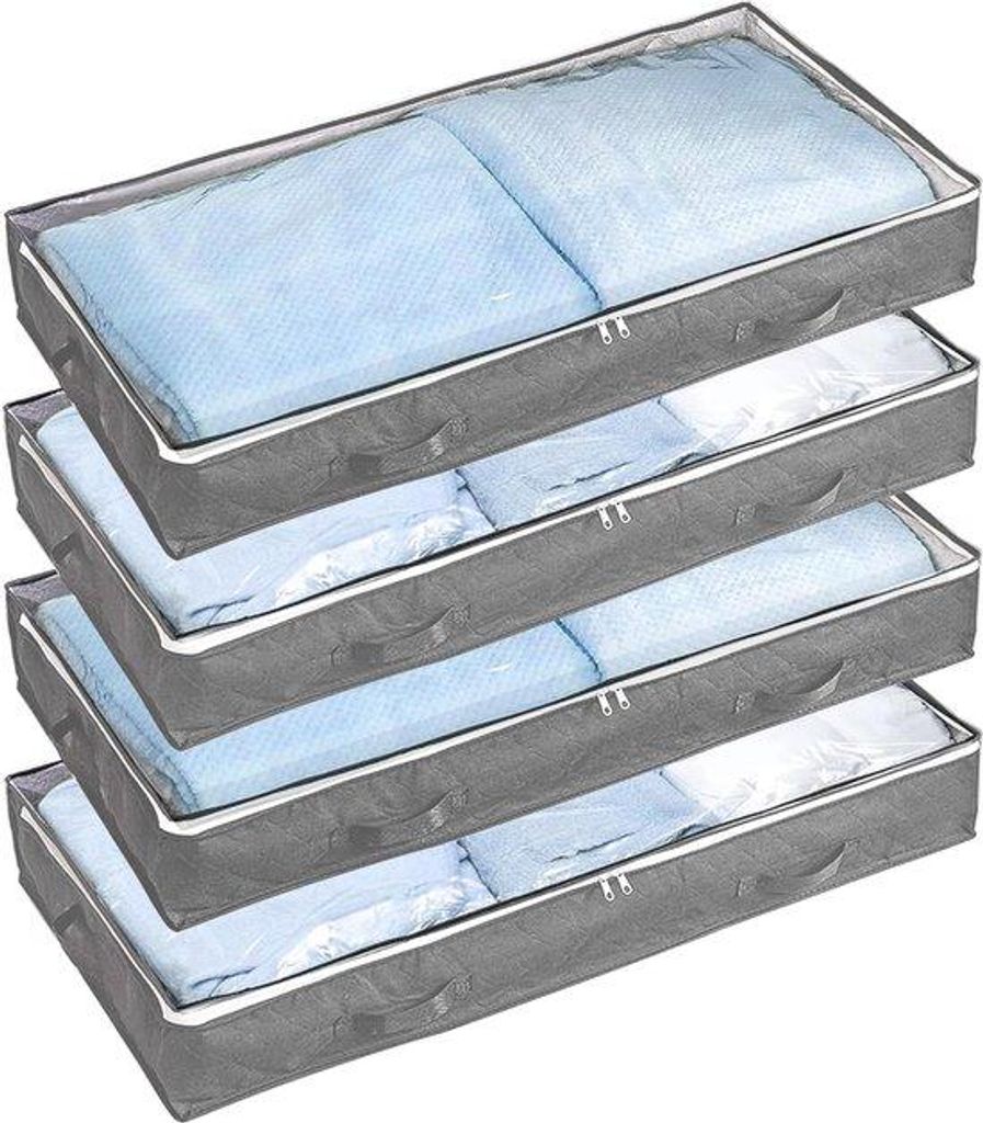 Unterbettbox 90l, Stoff, Faltschrank, 100x50x18cm, Kleideraufbewahrung