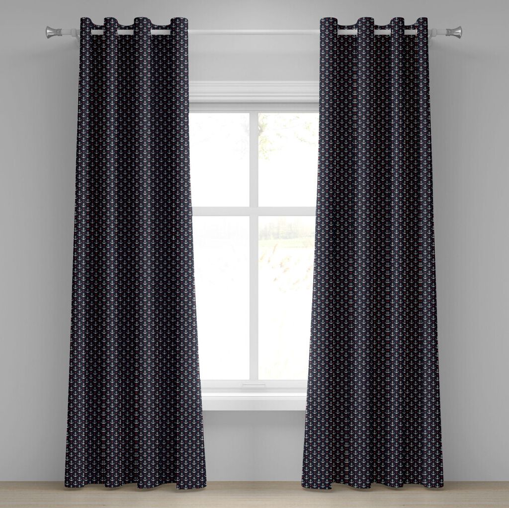 ABAKUHAUS Anker Ösenvorhang, Muster mit kleinen weißen Anker und kleinen roten Herzen Netter romantischer Urlaub, Dekorative 2-Panel-Fenstervorh...