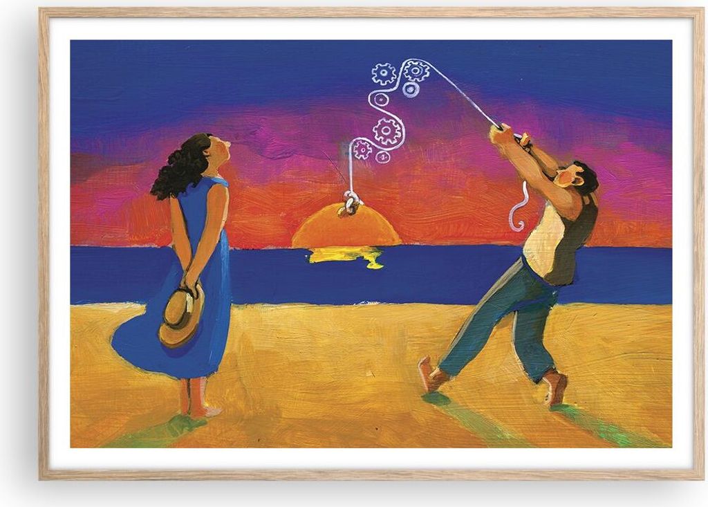 Gerahmtes Poster - Rahmen in heller Eiche - Symbol Liebe Surrealismus - 100x70 cm - Wand Bild - Wanddeko - Wandbilder - Kunstposter - Wandposter - ...