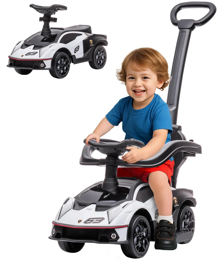 Porteur bébé évolutif 1 à 3 ans avec volant sonore et canne de poussée
