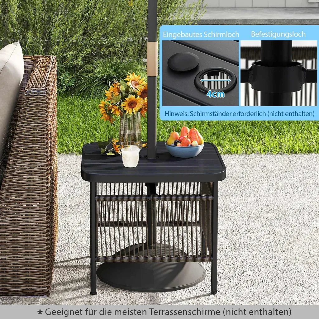 Table basse d'appoint en rotin synthétique étanche gris anthracite