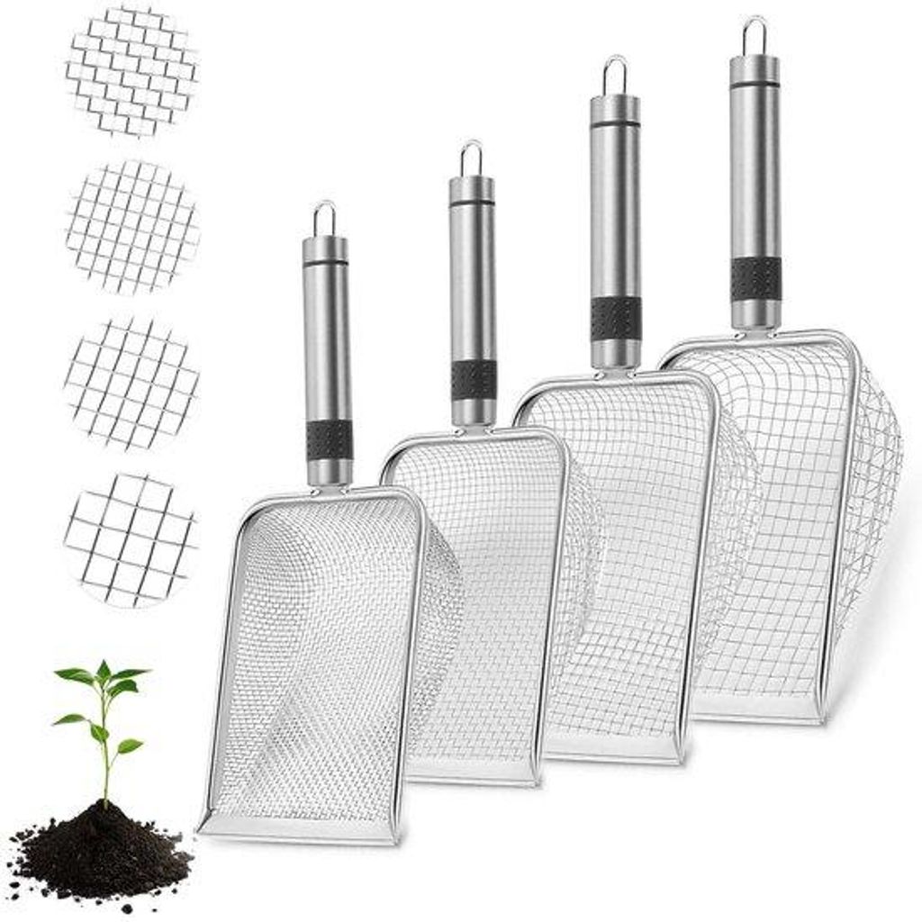 Unyqoos Set mit 4 rostfreien Stahl-Gartensieben für effiziente Bodenbearbeitung und Pflanzenpflege