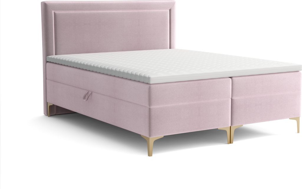 Emoebel24 Boxspringbett mit Topper und 2 Bettkasten, Polsterbett, Doppelbett 160x200 cm Duccan Rosa