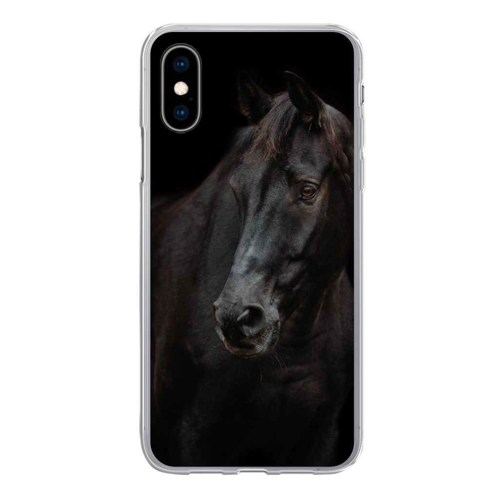 MuchoWow Handyhülle Schutzhülle Hülle für iPhone X Pferd - Leicht - Schwarz Silikon Softcase Handy Hülle - Handyhülle