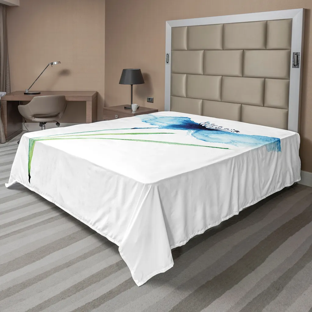 Drap de Lit Supérieur Imprimé Botanique Bleu 1 Pièce 266x260 cm Doux