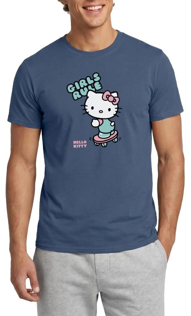 Spreadshirt Hello Kitty Auf Skateboard Girls Rule Männer T-Shirt, M, Dunkles Denimblau