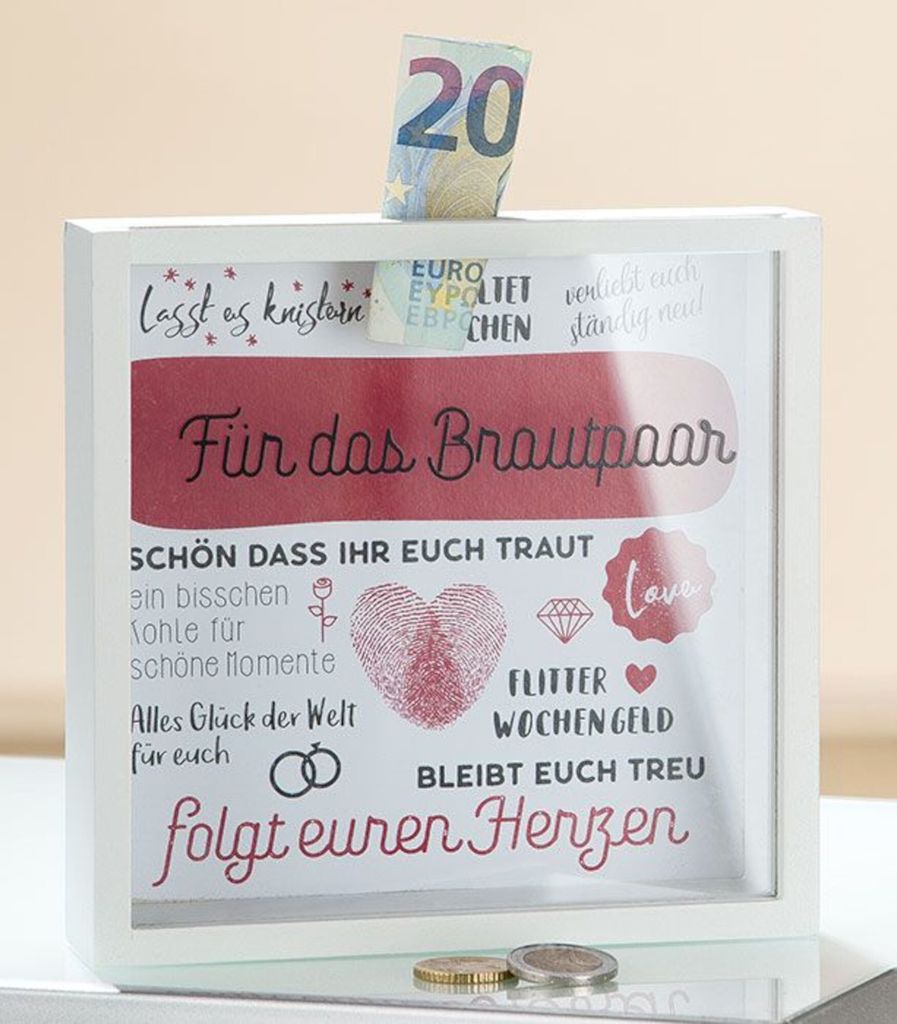 Gilde Spardose für das Brautpaar mit Sichtfenster 4,5x17x17 cm