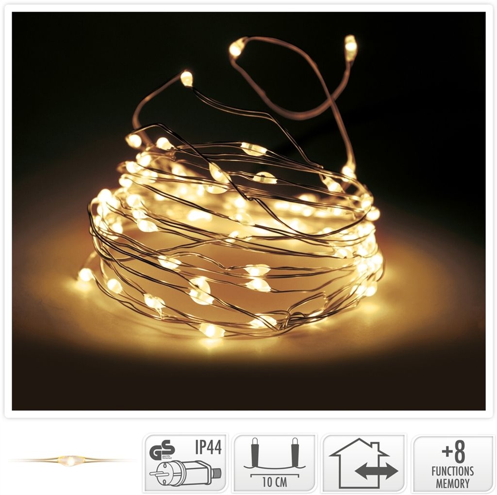 LED Draht Lichterkette warmweiß 80er Tropfen Strombetrieb Produktbild 