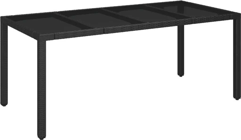 Table de terrasse design 190 cm résine tressée noire et plateau verre