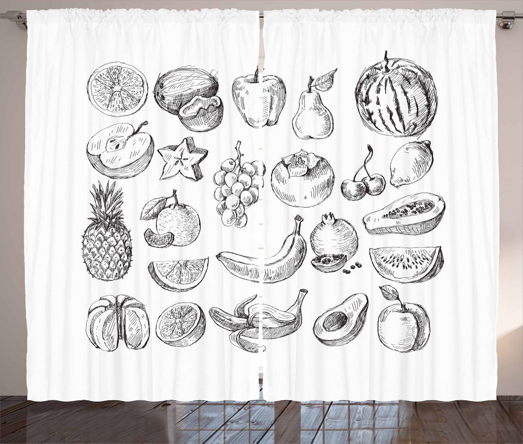 ABAKUHAUS Obst Rustikaler Vorhang, Hand gezeichnet Beeren Lebensmittel, Wohnzimmer Universalband Gardinen mit Schlaufen und Haken, 280 x 245 cm, Sc...