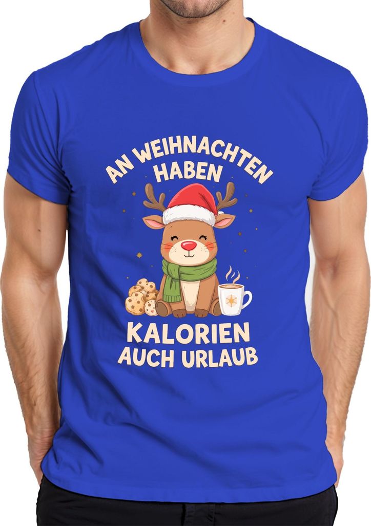 An Weihnachten haben Kalorien Urlaub Rentier Geschenk lustig Herren T-Shirt, Blau, M