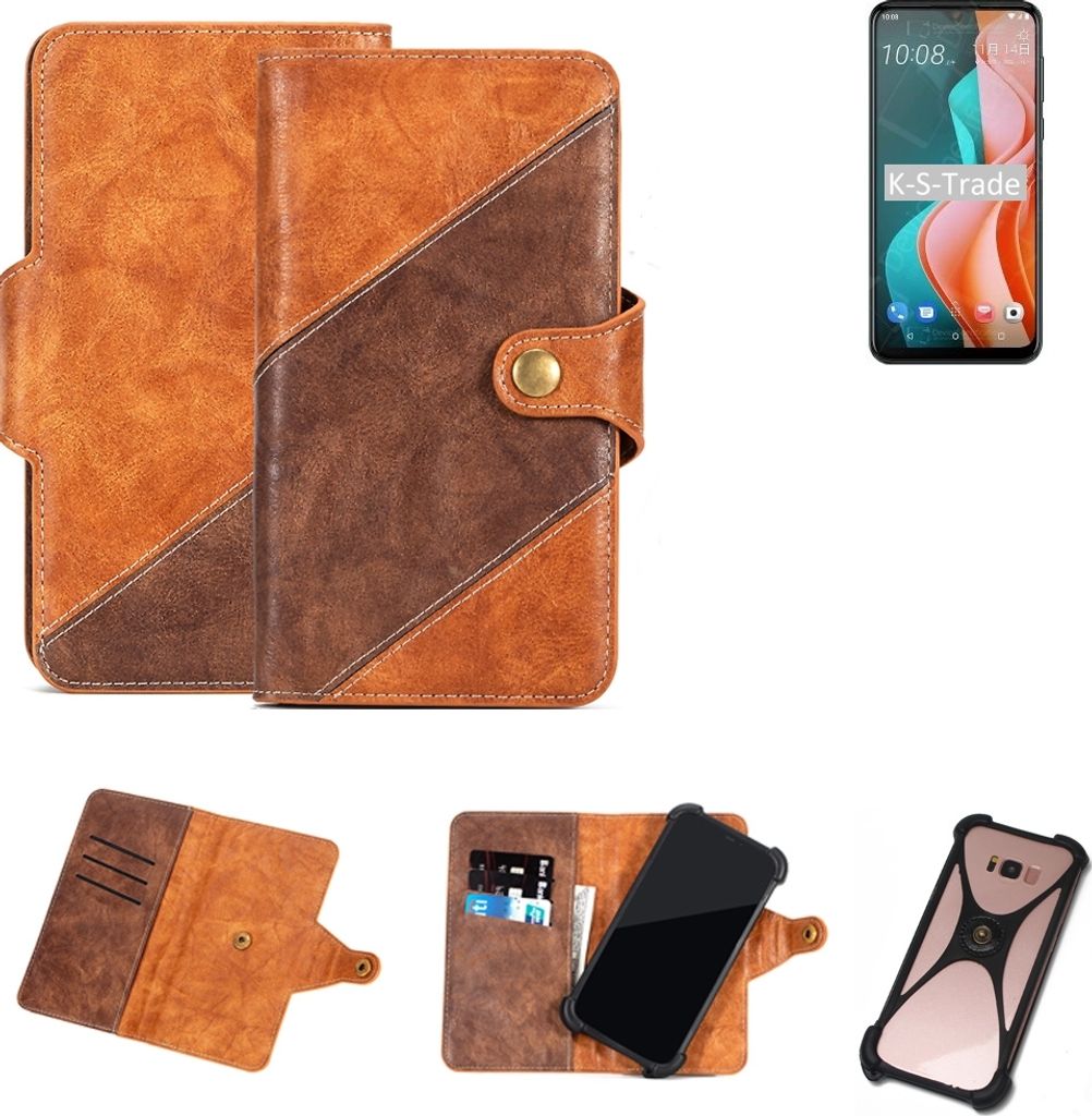 K-S-Trade Handyhülle Schutzhülle Bookstyle Case Wallet-Case kompatibel mit HTC Desire 19s Cover Klapphülle Kantenschutz Smartphone dunkelbraun