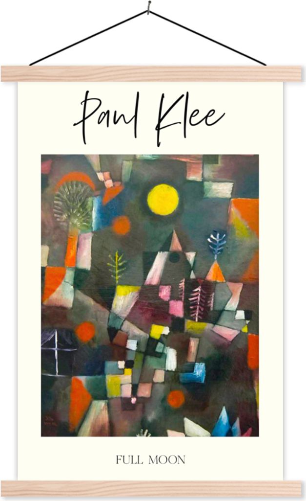 MuchoWow Textilposter Paul Klee - Kunst - Vollmond 120x180 cm mit holzfarbenen Rahmen - Textil-Plakat