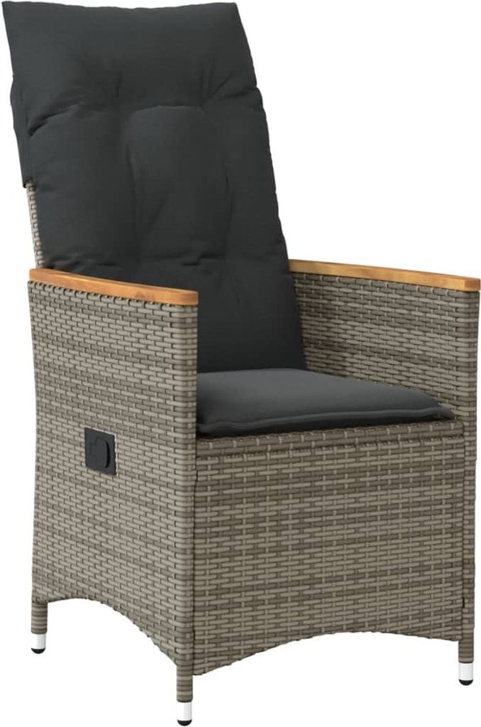 vidaXL Gartensessel Verstellbar mit Kissen Grau Poly Rattan