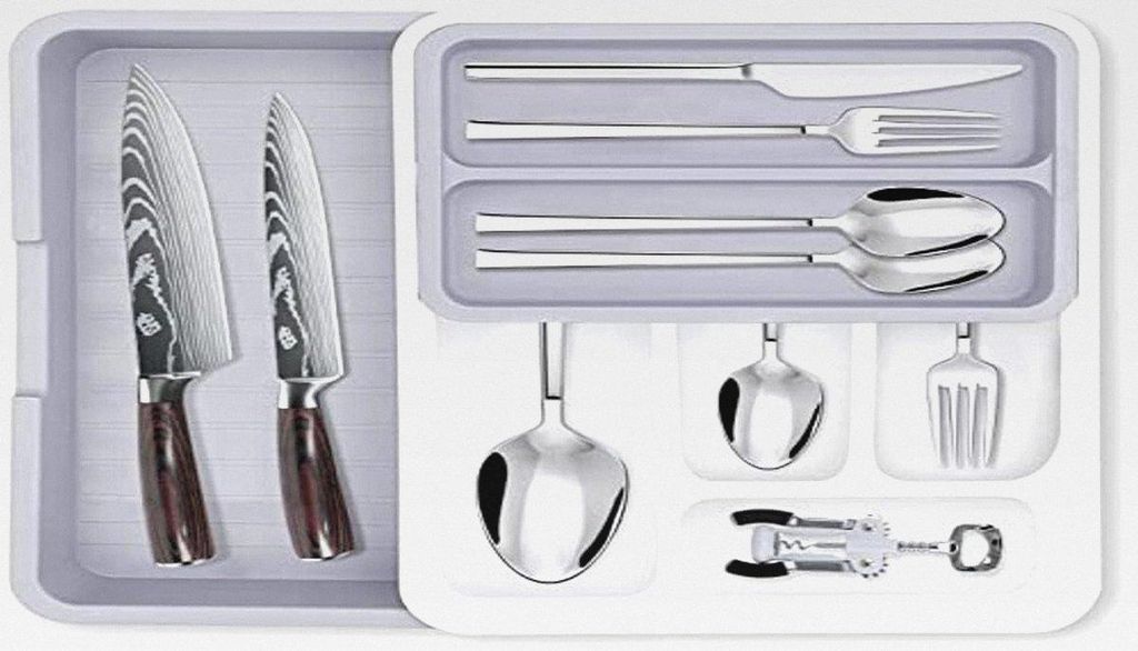 Besteckkasten für Schubladen, Erweiterbar, Verstellbar, der ideale Schubladen-Organizer für die Küchenschublade, Halter für Besteck, Besteck, 8...