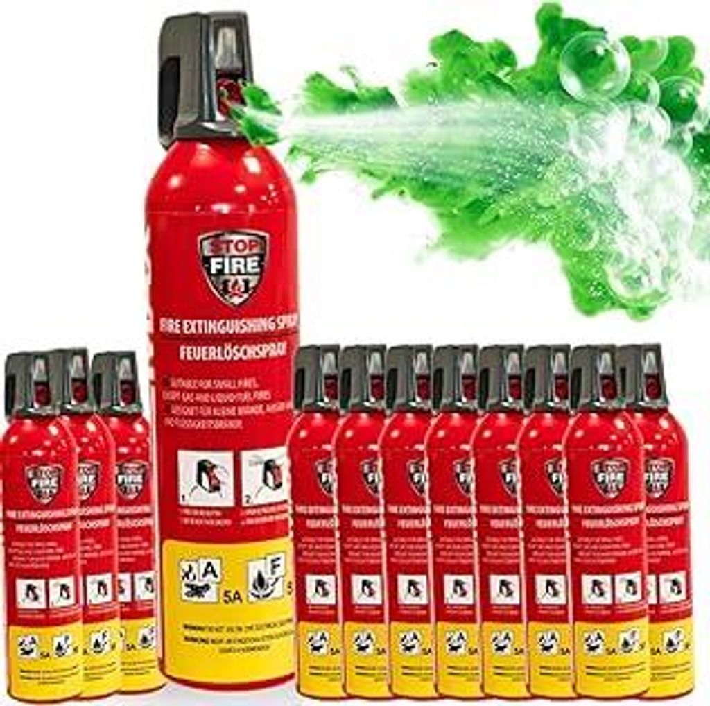 12x 750g Feuerlöschspray ohne Fluor | Hautfreundlicher Feuerlöscher Schaum für Brände A F & E bis 1000 V | Mini Feuerlöscher Auto - Feuerlösc...