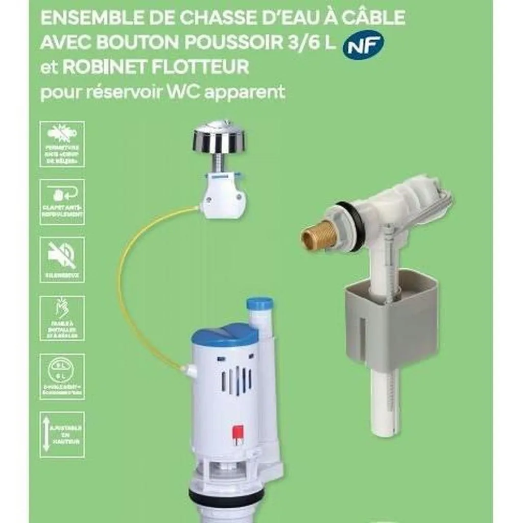 Kit chasse d'eau complet NOVOBAIN mécanisme et robinet débit 3/6L