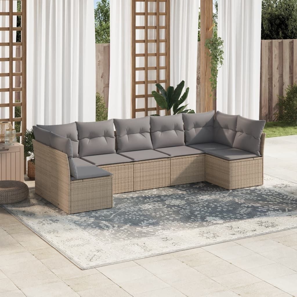 Maison Exclusive - 7-tlg. Garten-Sofagarnitur mit Kissen Beige Poly Rattan