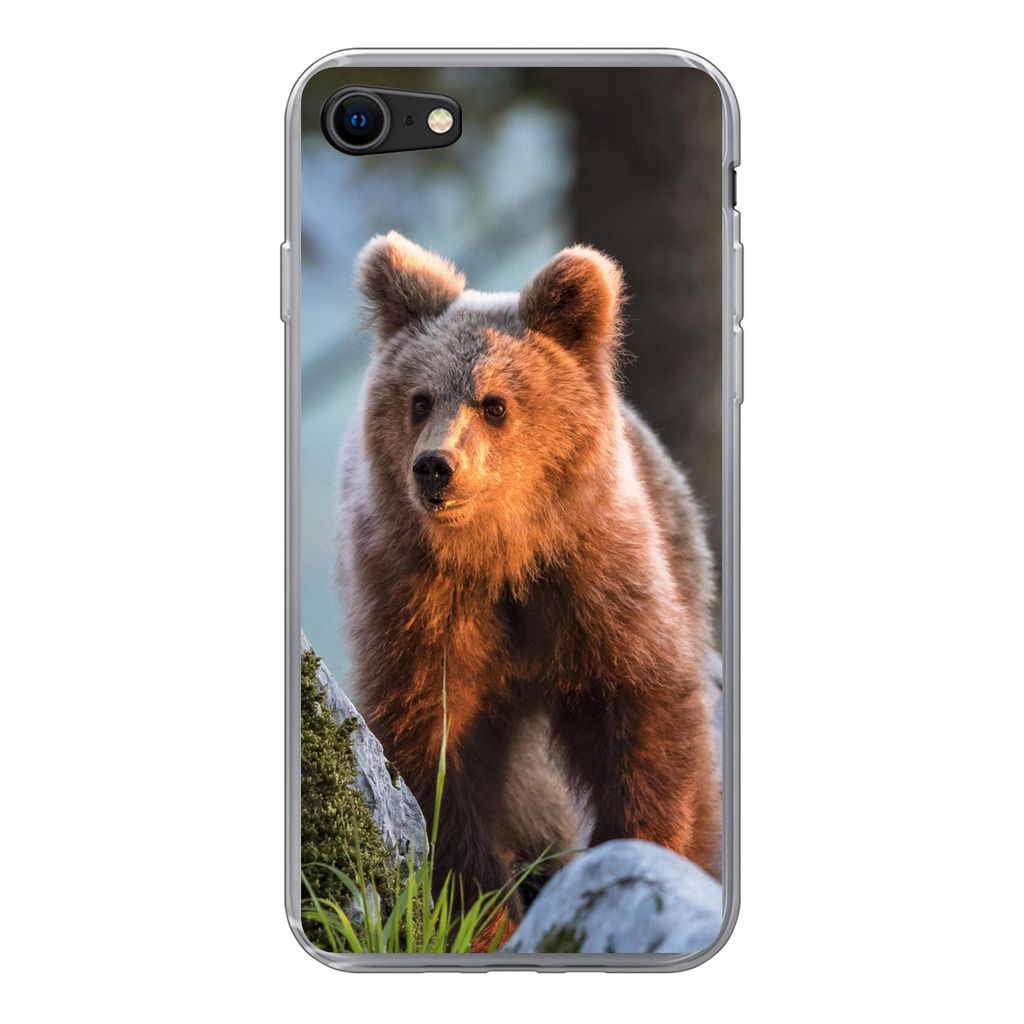 MuchoWow Handyhülle Schutzhülle Hülle für iPhone 8 Bär - Braun - Tier Silikon Softcase Handy Hülle - Schutzhaube