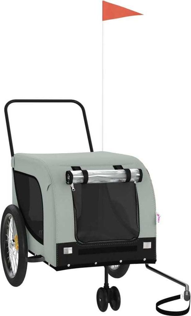 vidaXL Fahrradanhänger Hunde Grau und Schwarz Oxford-Gewebe und Eisen