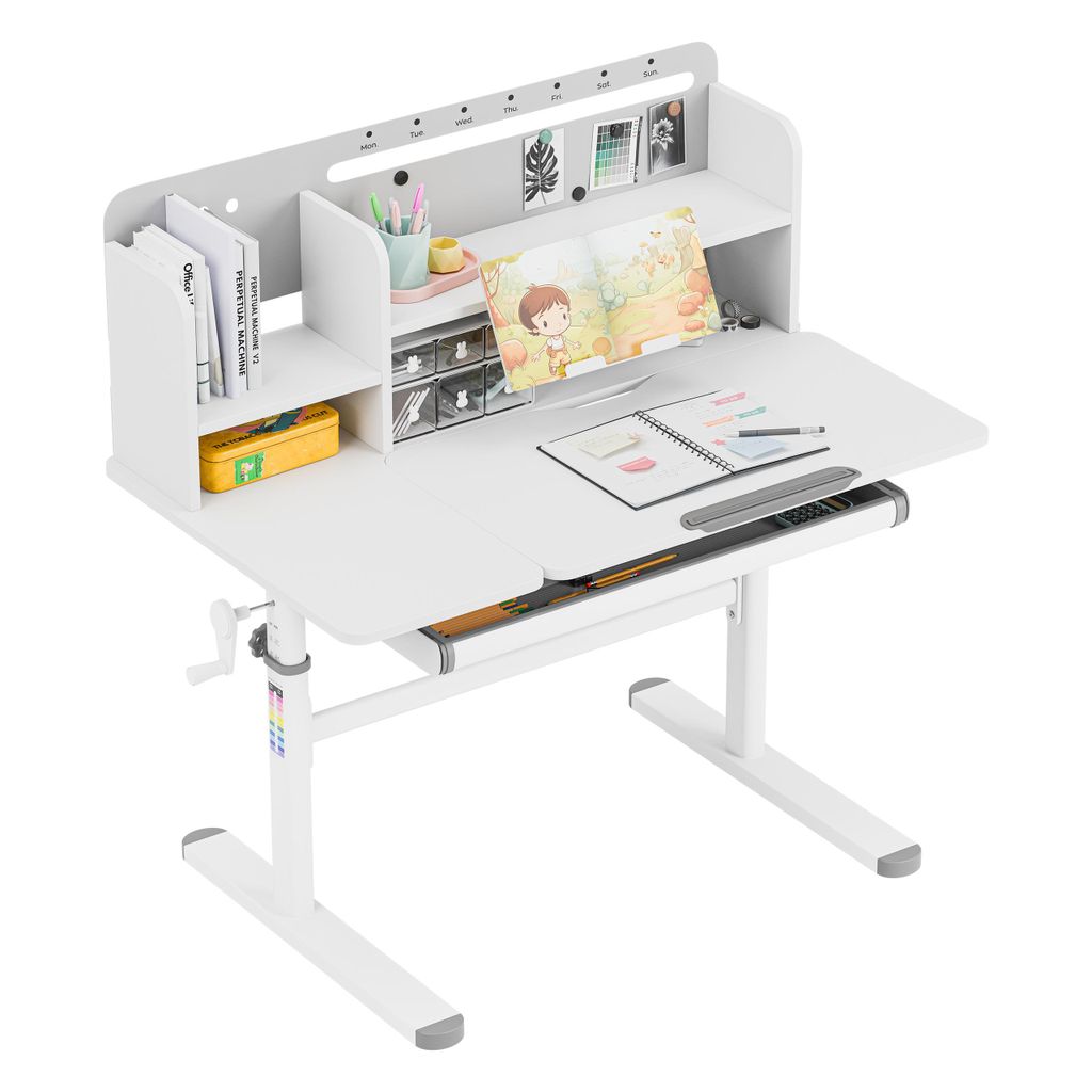 Mark Adler Kinderschreibtisch Study 5.7 Grey Höhenverstellbar, Ergonomischer Schreibtisch mit Neigbarer Platte, Schublade, Grau