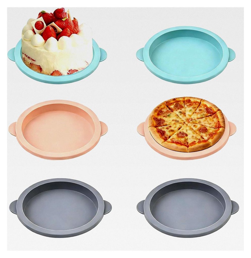 6 Stück Silikon Backform Rund, 12 cm Antirutsch Pancake Form in Blau/Grau/Rosa, hitze- und kältebeständig für Küche, Backen, Basteln und als T...