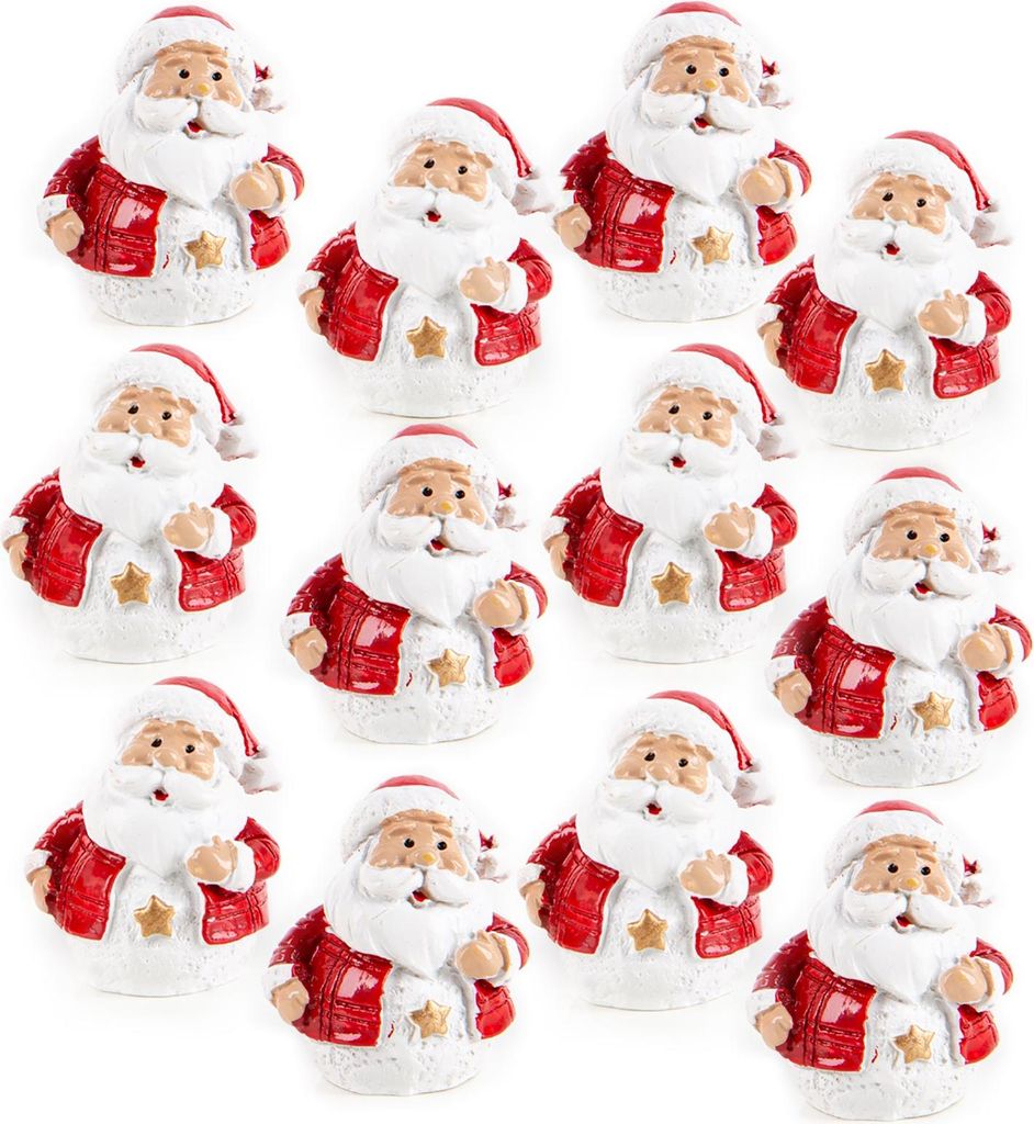 12 kleine Weihnachtsmann Figuren Nikolaus Deko rot weiß Weihnachten