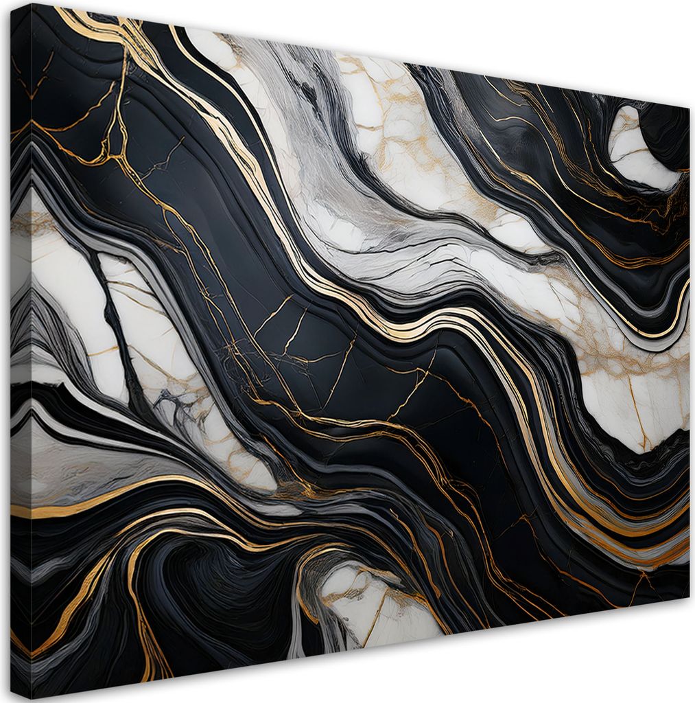 Leinwandbild Schwarz-Weiß-Marmor mit Gold 60x40 Feeby Schwarz bild für die wand bereit zum aufhängen