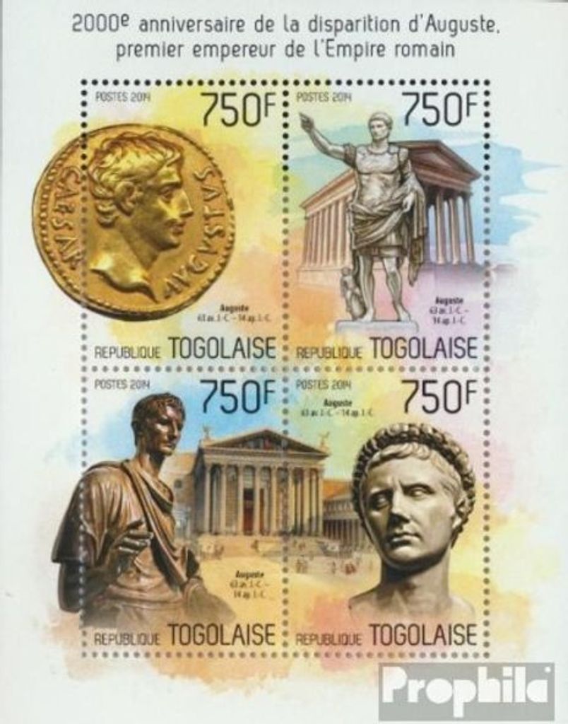 Briefmarken Togo 2014 Mi 5717-5720 Kleinbogen (kompl. Ausgabe) postfrisch Augustus