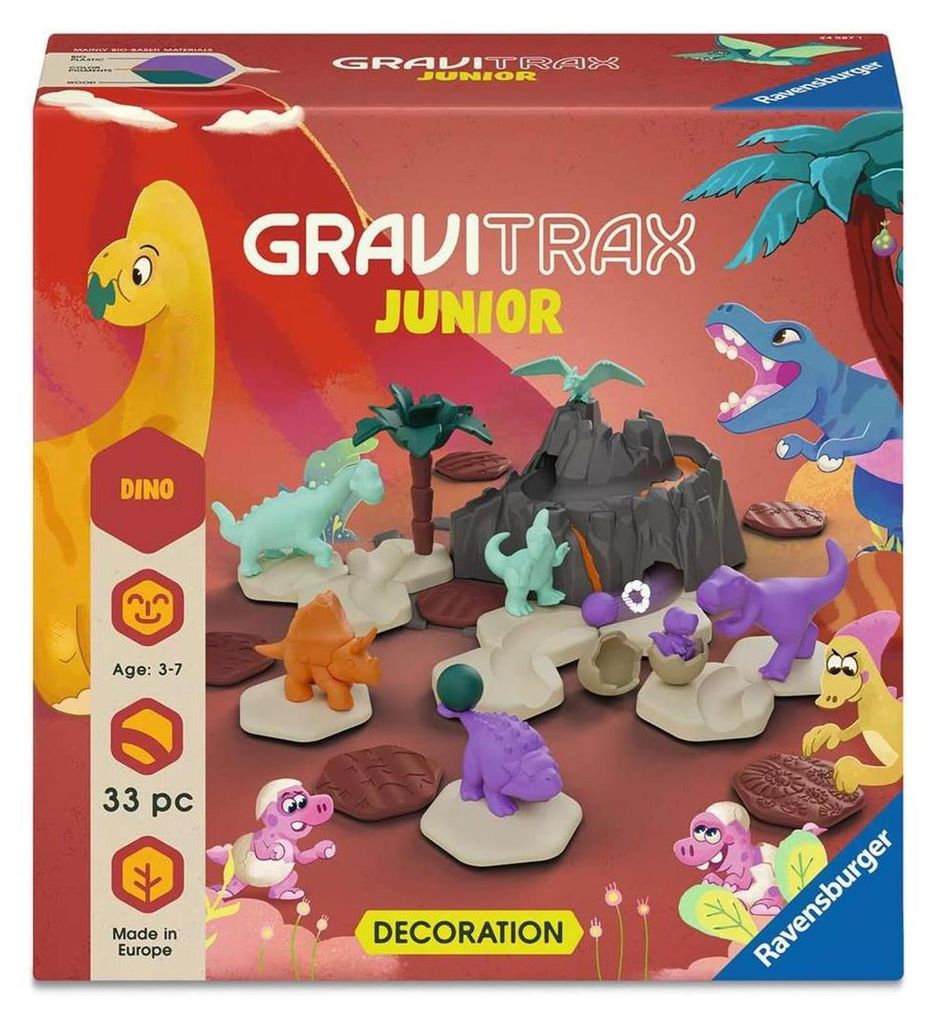 Ravensburger GraviTrax Junior Extension Dino 24587 - Erweiterbare Kugelbahn für Kinder, Murmelbahn aus umweltfreundliche