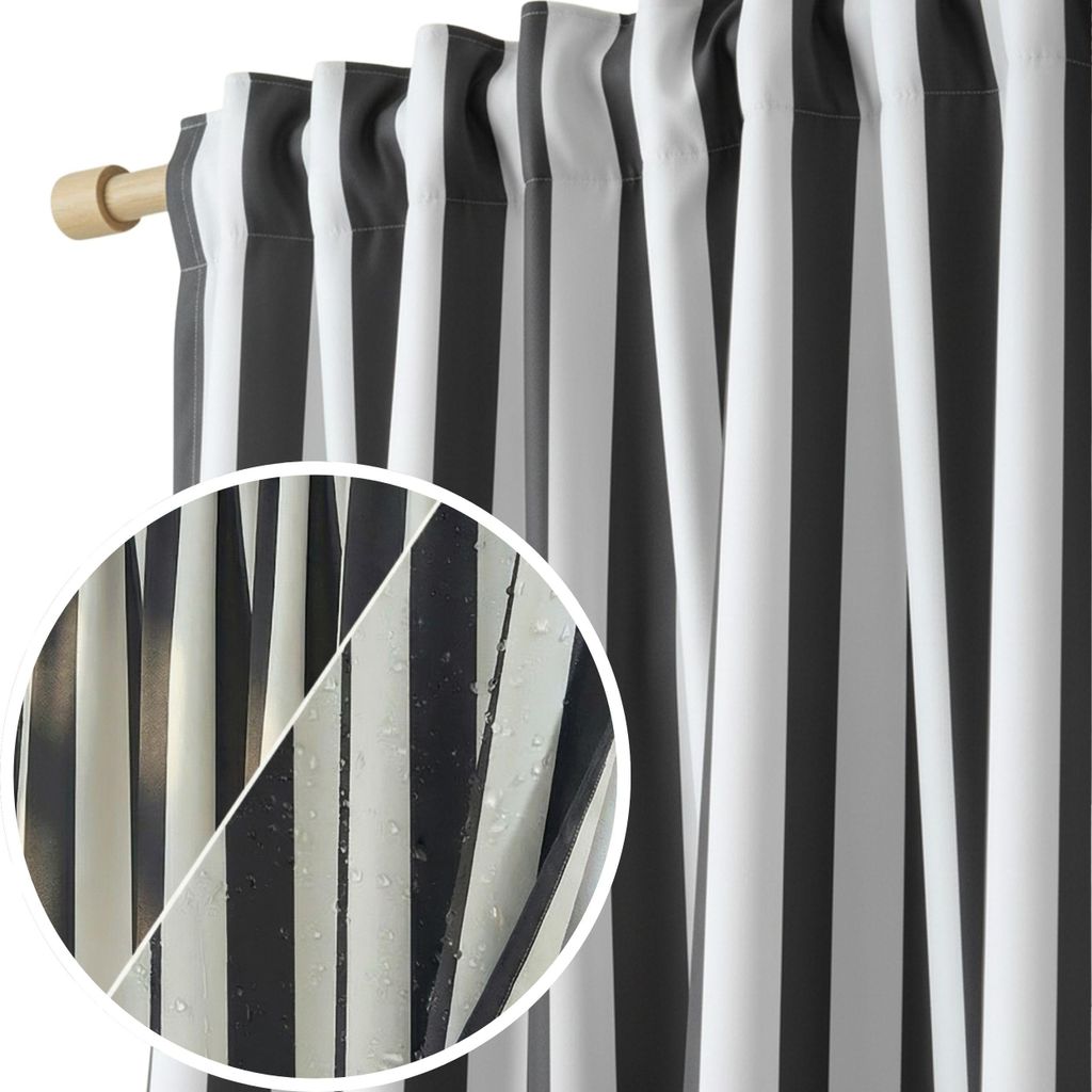 Gardine Für Garten Und Terrasse Mit Aufhängeband Wasserabweisend Dunkelgrau Stripes 140X220
