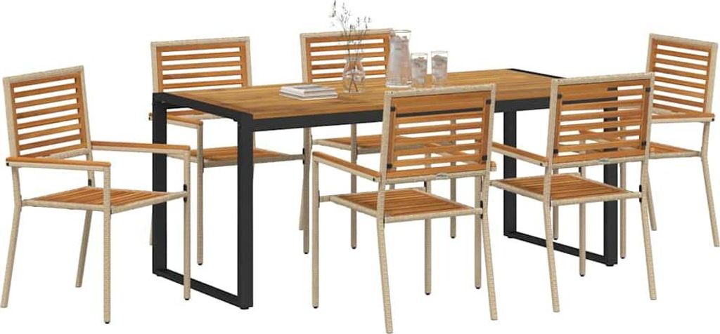 "Springschlussverkauf "Gartenmöbelset Seil für 6 Personen, 7-tlg. Garten-Essgruppe mit 6 Sessel und Esstisch, Beige und Braun Poly-Rattan - Garte...