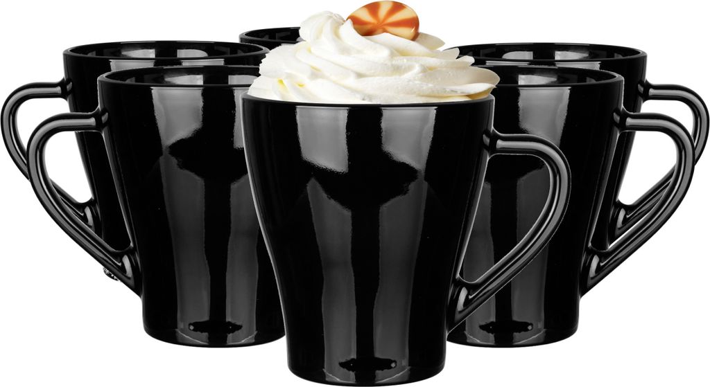 Glasmark KROSNO 1992 Hugo Kaffeegläser-Set 6-teilig Cappuccino Eiskaffee Gläser Becher Spülmaschinenfest Schwarz 6x360 ml
