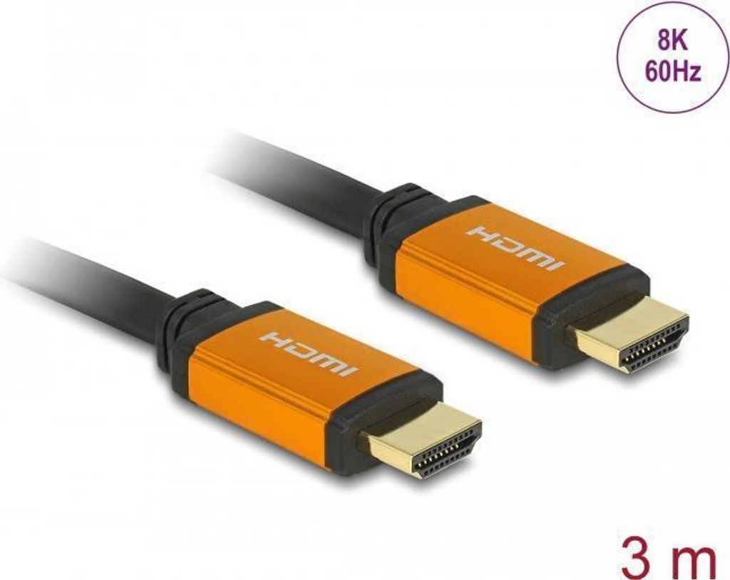 DeLOCK High Speed HDMI Kabel 48 Gbps 8K 60 Hz 3 m, 3 m, HDMI Typ A (Standard), HDMI Typ A (Standard), 3D, 48 Gbit/s, Schwarz, Gelb