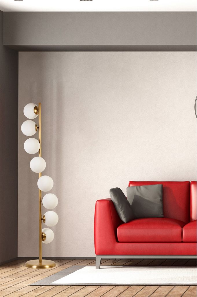 Opviq, Simay 8 Li Eskitme Beyaz Camlı Lambader, Stehlampen, Weiß, Metall, 30 x 30 x 155 cm