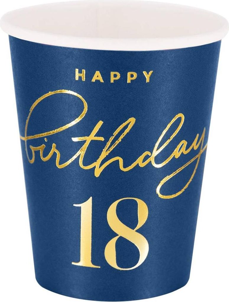 Kubeczki Happy Birthday 18, granatowy 220ml 6szt. Zdjęcie produktu 