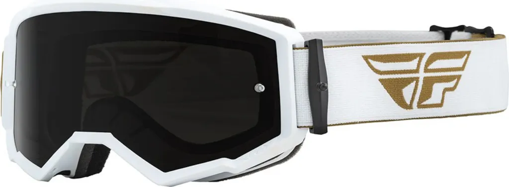 Masque Motocross Fly Racing Zone Logo blanc et or avec écran incolore