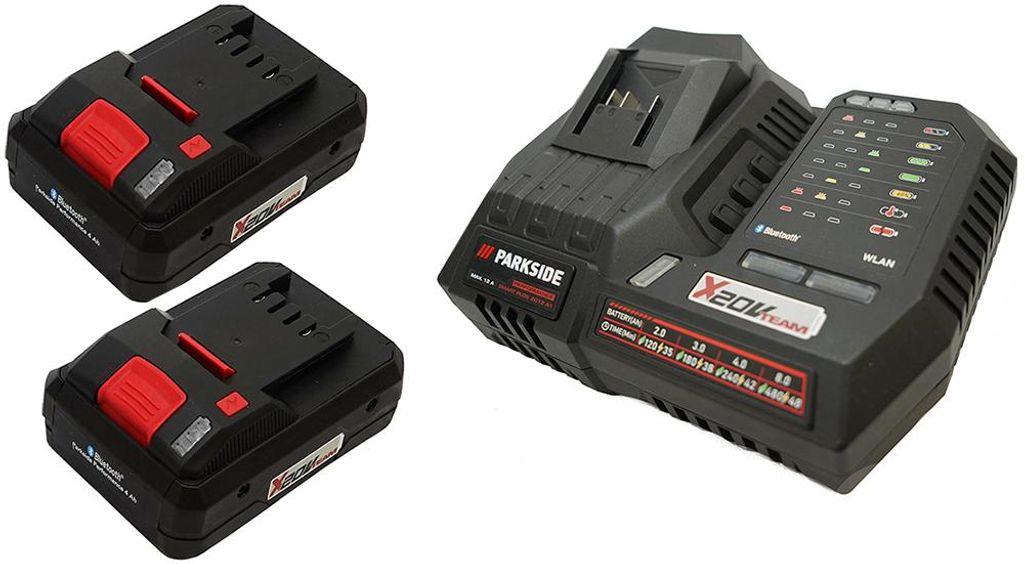 PARKSIDE 1x 20V 12A Ladegerät PLGS 2012 + 2x 4Ah Smart Akku + HEADNMORE Schlüsselanhänger