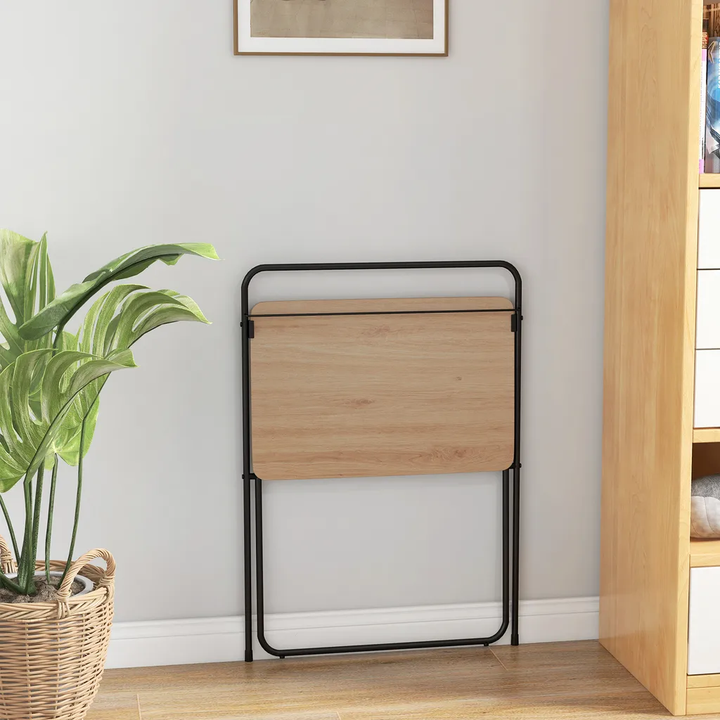 COSTWAY Table d'ordinateur pliante nature, Bureau compact avec support - 7